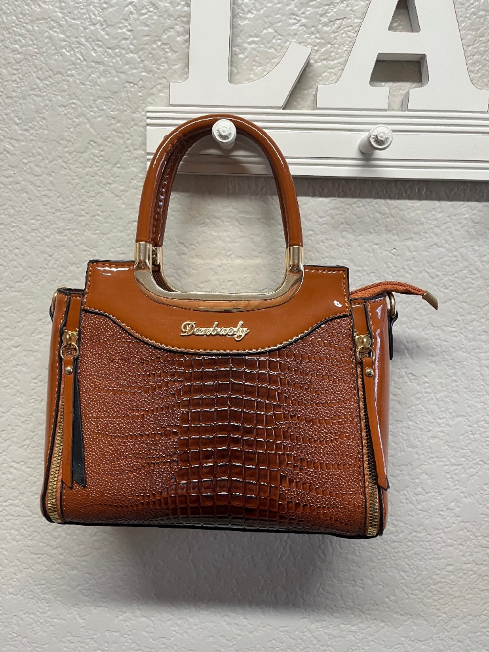 Danbaoly Caramel Brown Croc Embossed Satchel Crossbody Bag